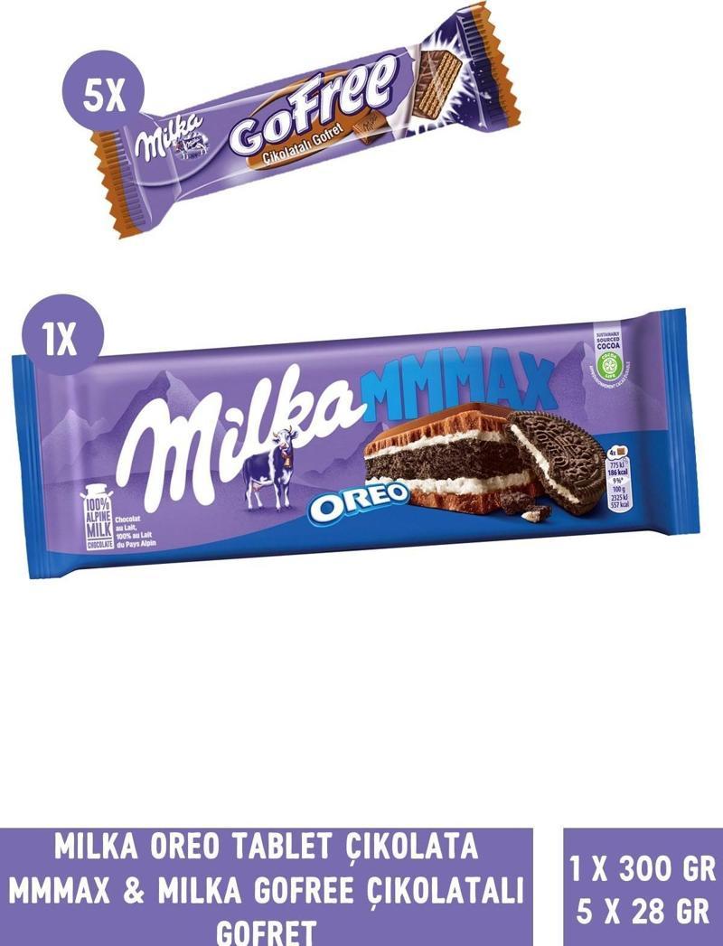 Oreo Tablet Çikolata 300 gr MMMAX 1 adet & Milka Gofree Çikolatalı Gofret 28 gr 5 Adet