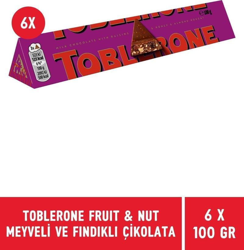 Fruit & Nut Meyveli ve Fındıklı Tablet Çikolata 100 gr - 6 Adet