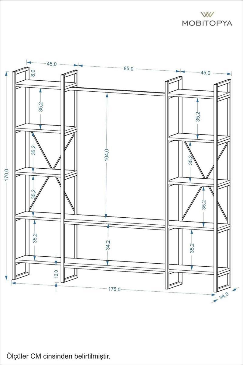 Nilamu Elbise Dolabı Antrasit, Metal Aksamlı, Açık Dolap, Organizer, Askılık 175*170*34