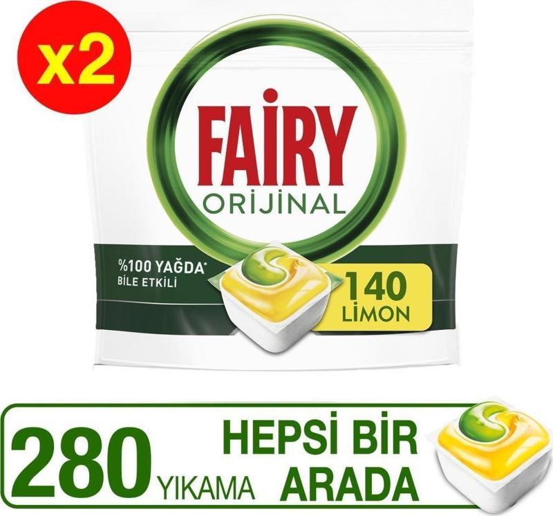 Hepsi Bir Arada 280 Yıkama Bulaşık Makinesi Deterjanı Kapsülü Limon Kokulu 140x2