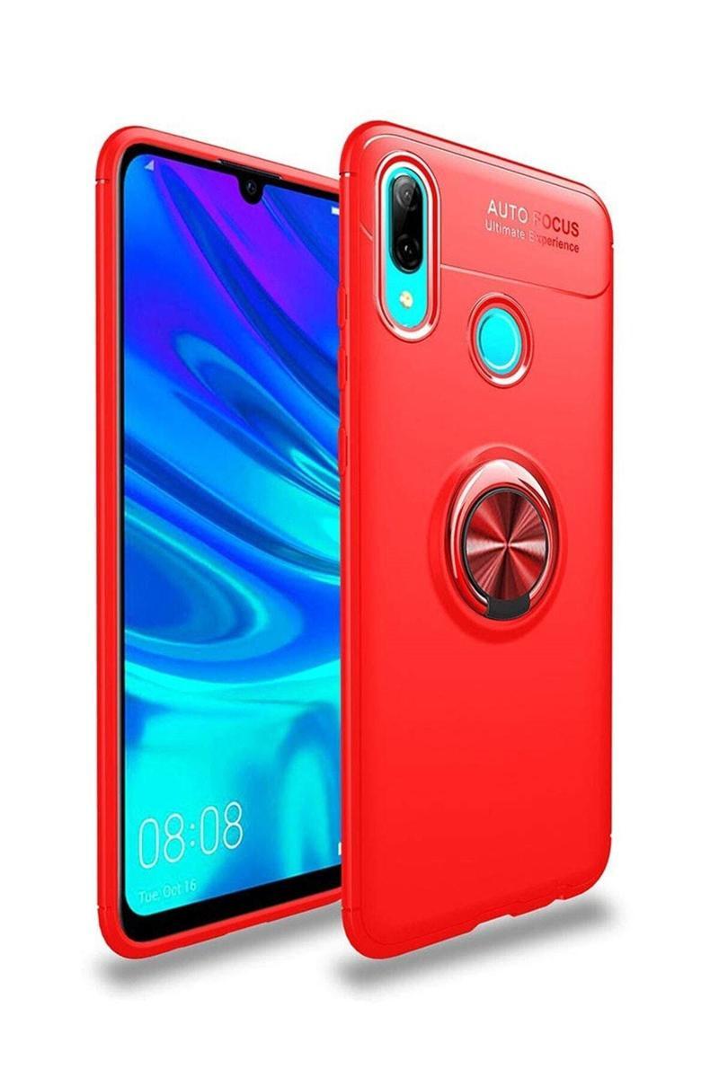 KZY İletişim Huawei P Smart 2019 Kılıf Renkli Yüzüklü Manyetik Silikon Kapak Kırmızı - Kırmızı