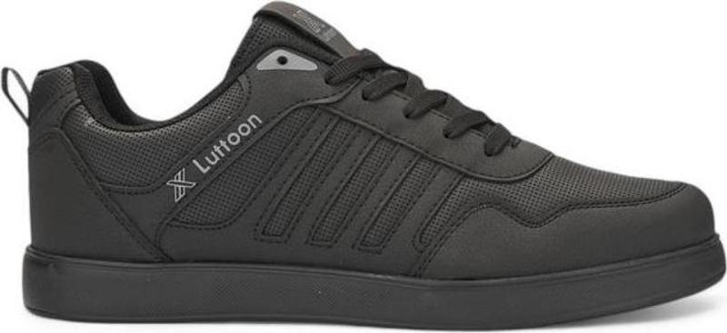 4189-24 Deri Anatomik Hafıza Taban Erkek Sneaker Siyah Füme