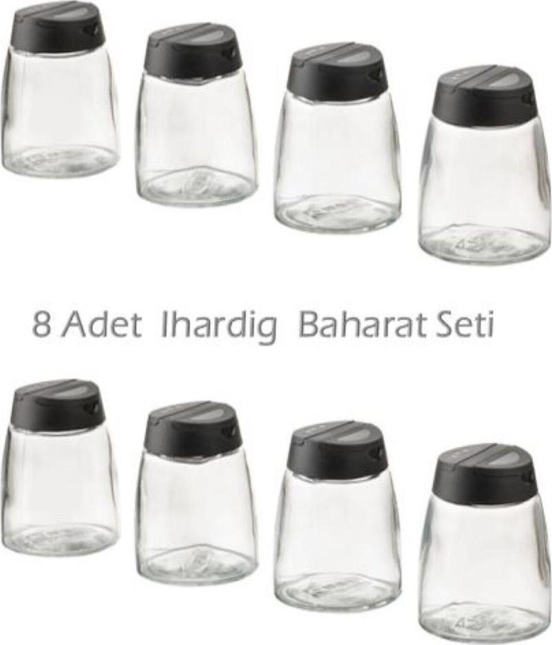 8 Adet 365+ Ihardıg Baharat Kavanozu, Cam-Siyah, 8X15 Cl