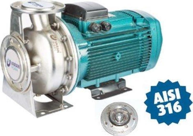 CA50-32-160/1.1T Komple Paslanmaz AISI 316 Kapalı Fanlı Santrifüj Pompa Trifaze 1.5 Hp 22 mss 22 m³/h