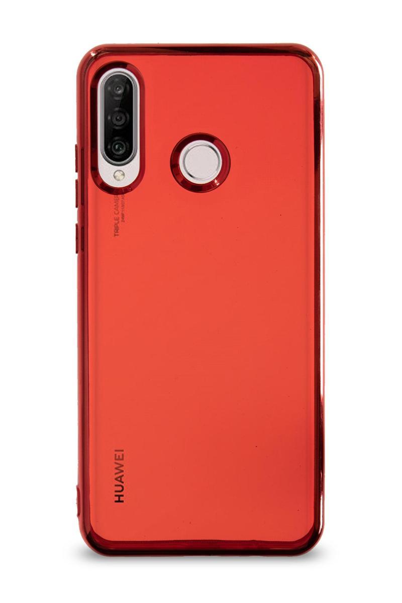 KZY İletişim Huawei P30 Lite Kılıf Renkli Şeffaf Exclusive Silikon Kapak - Kırmızı