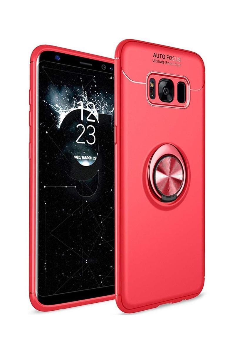 KZY İletişim Samsung Galaxy S8 Plus Kılıf Renkli Yüzüklü Manyetik Silikon Kapak Kırmızı - Kırmızı