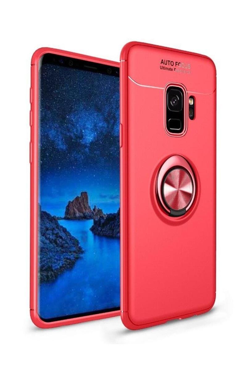 KZY İletişim Samsung Galaxy S9 Kılıf Renkli Yüzüklü Manyetik Silikon Kapak Kırmızı - Kırmızı