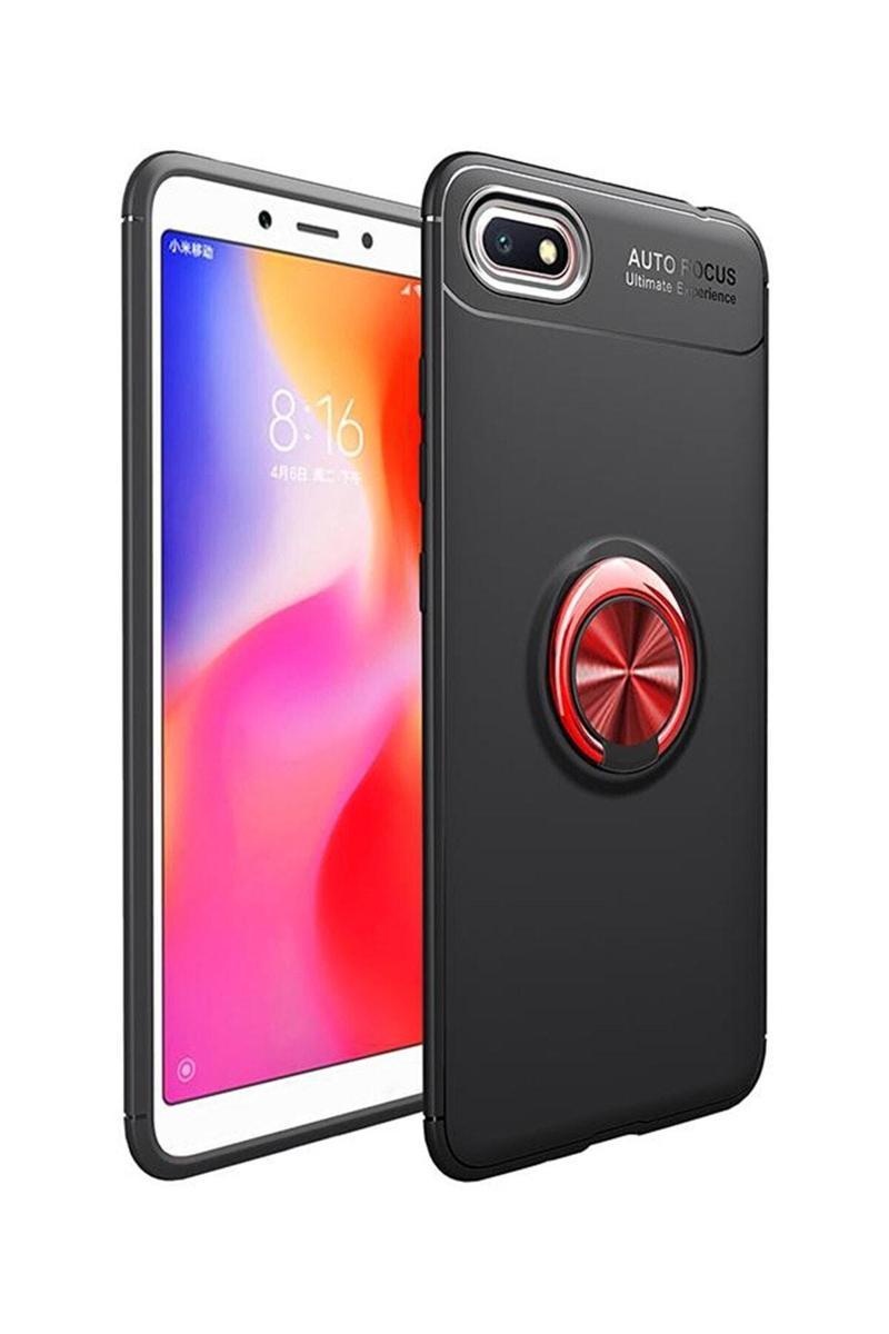 KZY İletişim Huawei Y5 2018 Kılıf Renkli Yüzüklü Manyetik Silikon Kapak Siyah - Kırmızı
