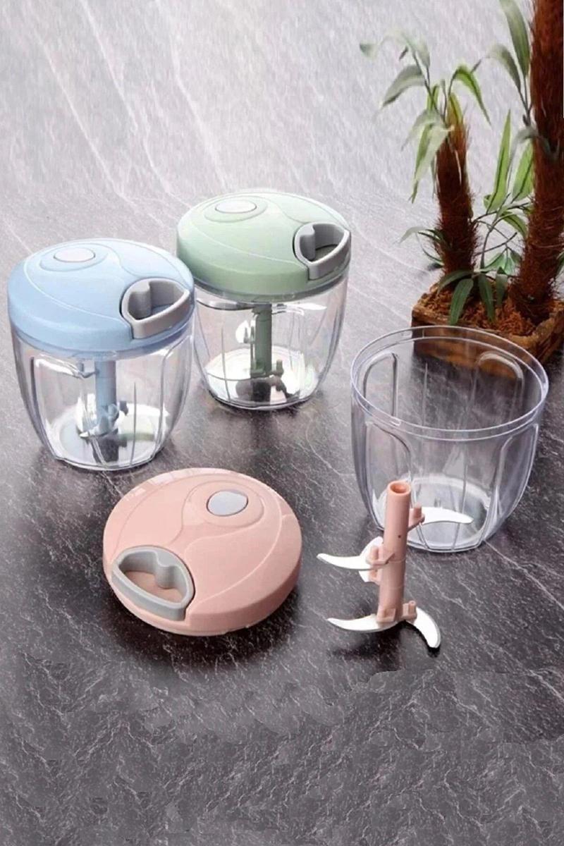 Pratik Ipli El Rondosu 5 Çelik Bıçaklı Büyük Boy Sebze Meyve Et Soğan Doğrayıcı Blender Rende Yeşil