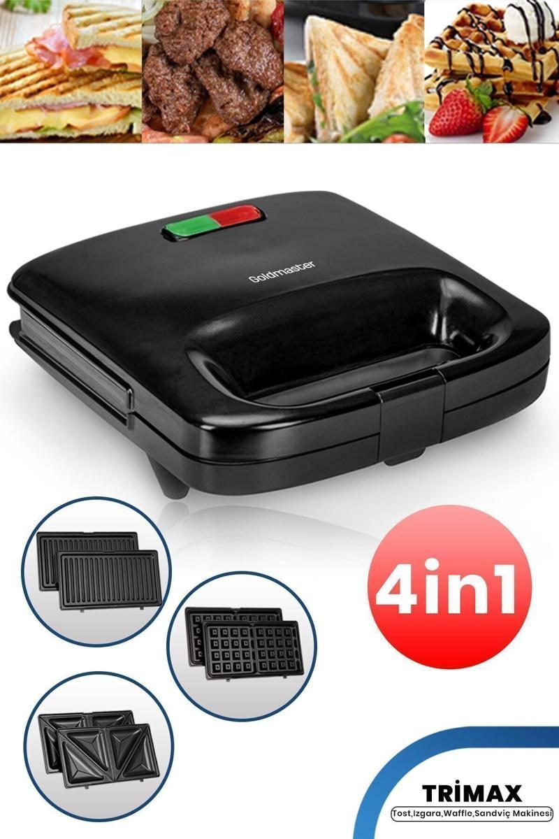 Trimax 4’Ü Bir Arada Çıkarılabilir Mini Tost Izgara Waffle Sandviç Makinesi Gm7452