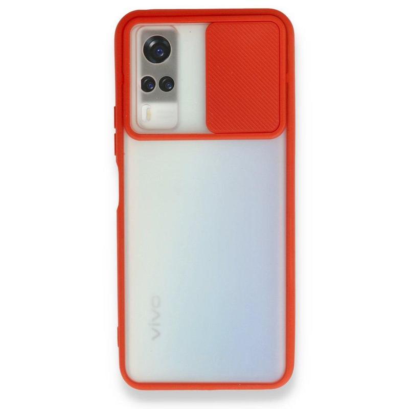 KZY İletişim Vivo Y51 Kapak Lensi Açılır Kapanır Kamera Korumalı Silikon Kılıf - Kırmızı