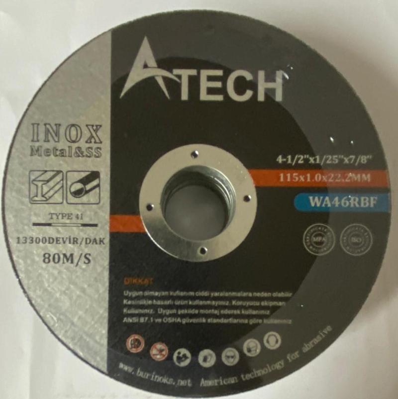 A TECH İNOX KESİCİ DİSK TAŞ 115X1.0X22.2mm 5 ADET