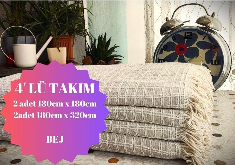 Windores Çok Amaçlı Natural Bej 4'Lü Takım Koltuk, Kanepe, Çekyat Için Dekoratif Koltuk Örtüsü