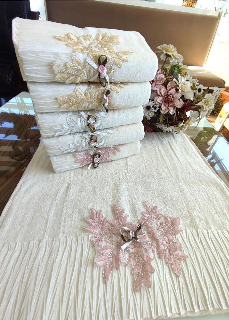 (6.Lı Set) Çeyizlik 50X90 Cm. Lüks Piliseli Özel Kadife Doku El Ve Yüz Havlu Seti, Nişan Havlusu
