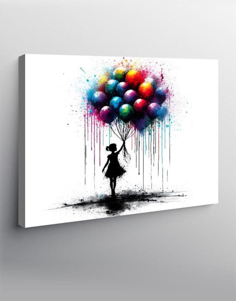 Kanvas Tablo Balon Tutan Küçük Kız