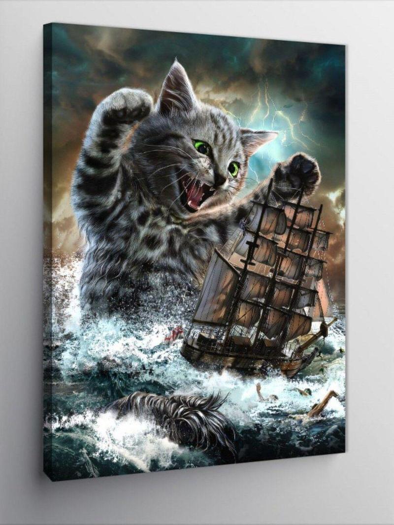 Kanvas Tablo Devasa Kedi Ve Gemi