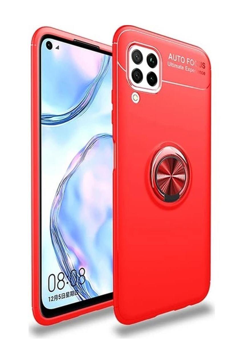KZY İletişim Samsung A12 Kılıf Renkli Yüzüklü Manyetik Silikon Kapak Kırmızı - Kırmızı