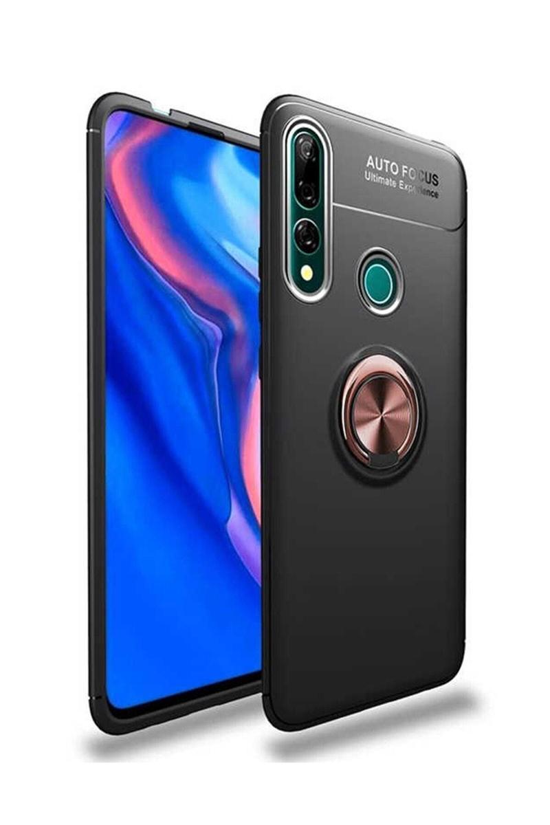 KZY İletişim Huawei Y9 Prime 2019 Kılıf Renkli Yüzüklü Manyetik Silikon Kapak Siyah - Rose gold