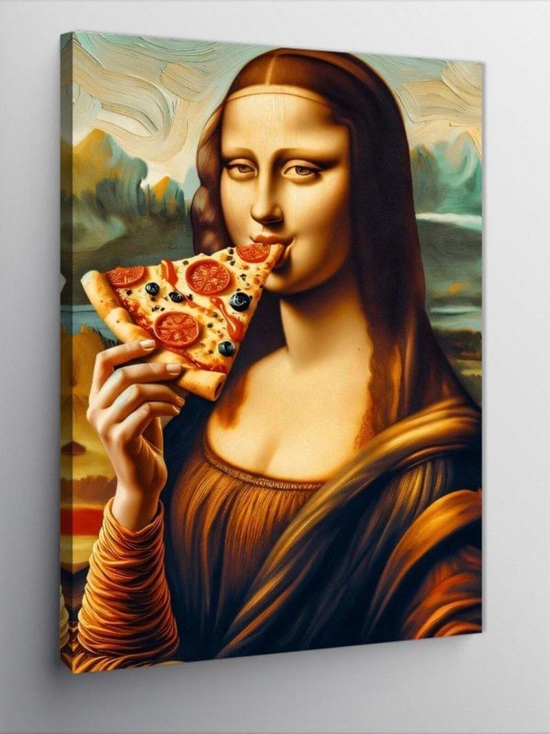 Kanvas Tablo Mona Lisa Pizza Yiyor Fan Art