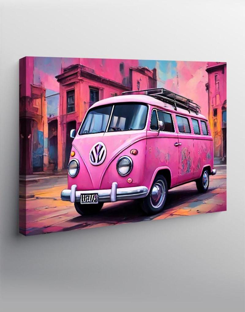 Kanvas Tablo Pembe Minibüs