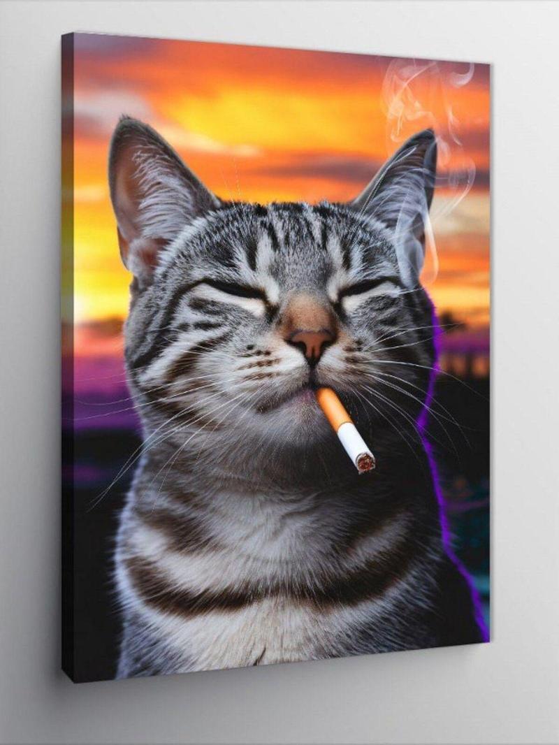 Kanvas Tablo Sigara İçen Kedi