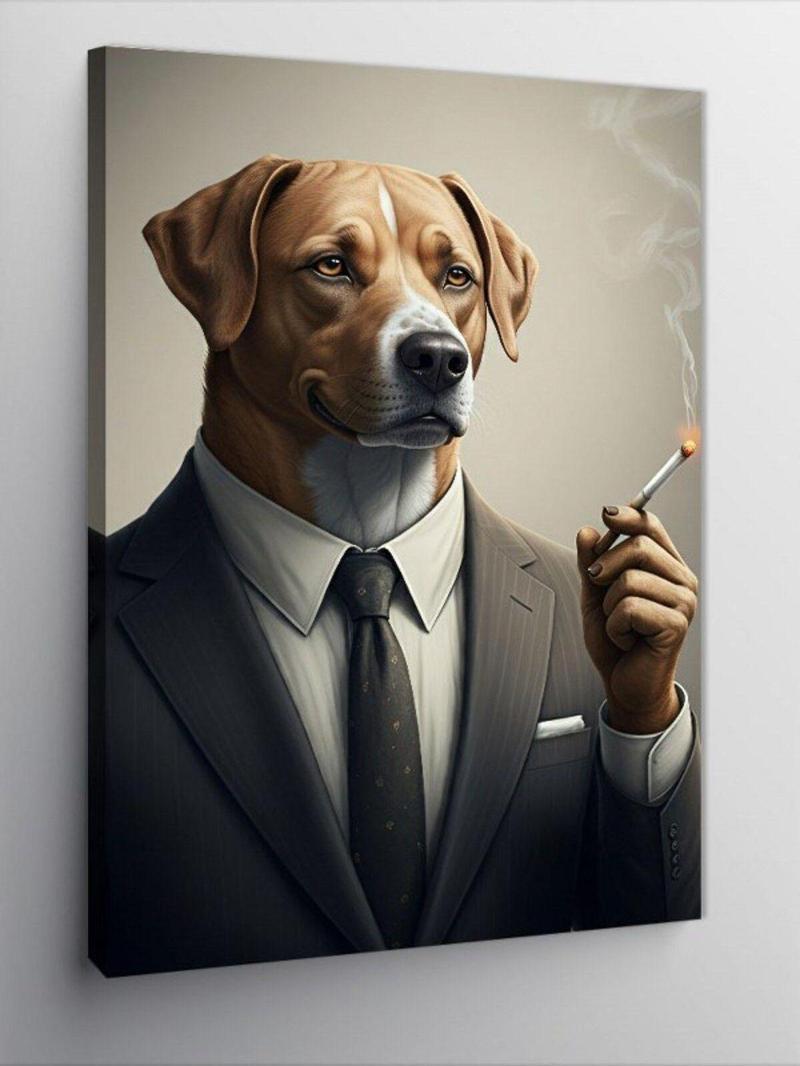Kanvas Tablo Sigara İçen Köpek