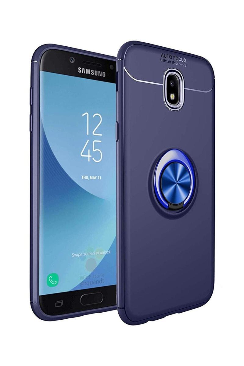 KZY İletişim Samsung Galaxy J7 Pro Kılıf Renkli Yüzüklü Manyetik Silikon Kapak Mavi - Mavi