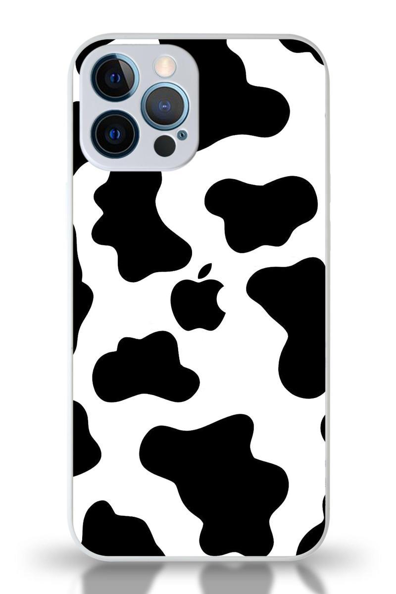 KZY İletişim Apple iPhone 12 Pro Uyumlu Kamera Korumalı Cam Kapak - Beyaz İnek Desenli