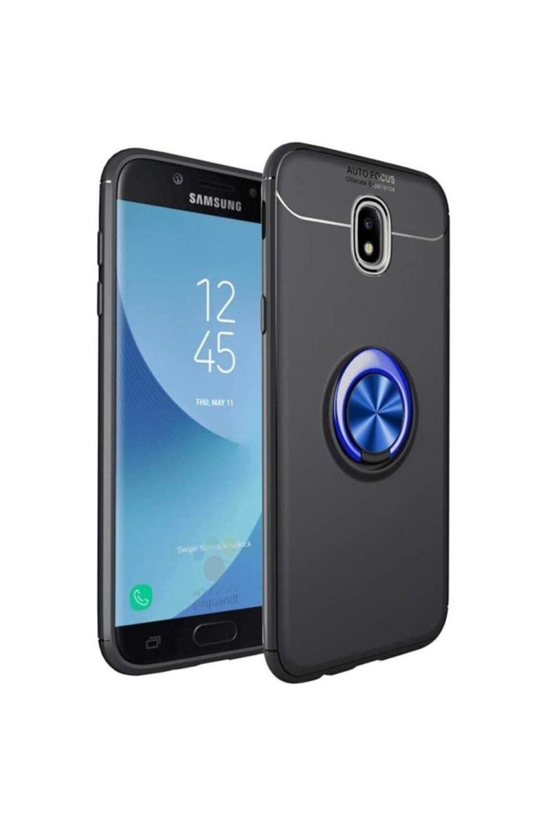 KZY İletişim Samsung Galaxy J7 Pro Kılıf Renkli Yüzüklü Manyetik Silikon Kapak Siyah - Mavi