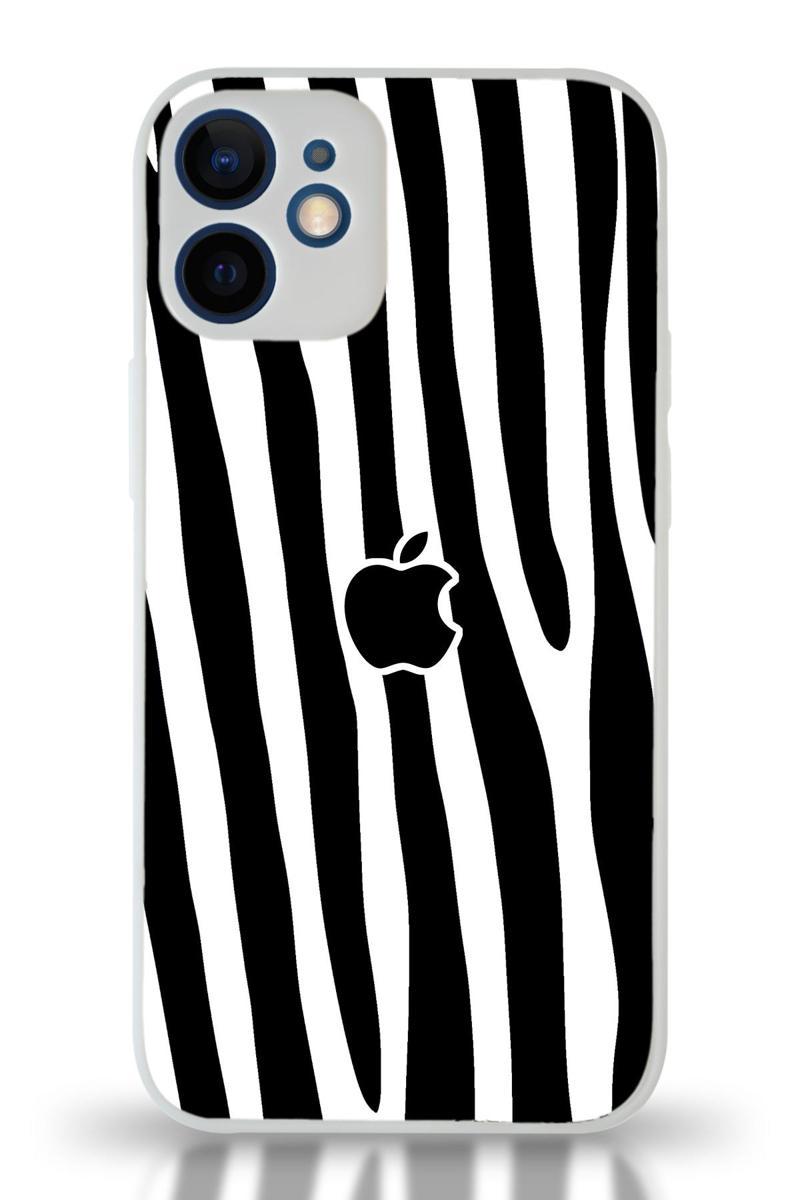 KZY İletişim Apple iPhone 12 Uyumlu Kamera Korumalı Cam Kapak - Beyaz Zebra Desenli