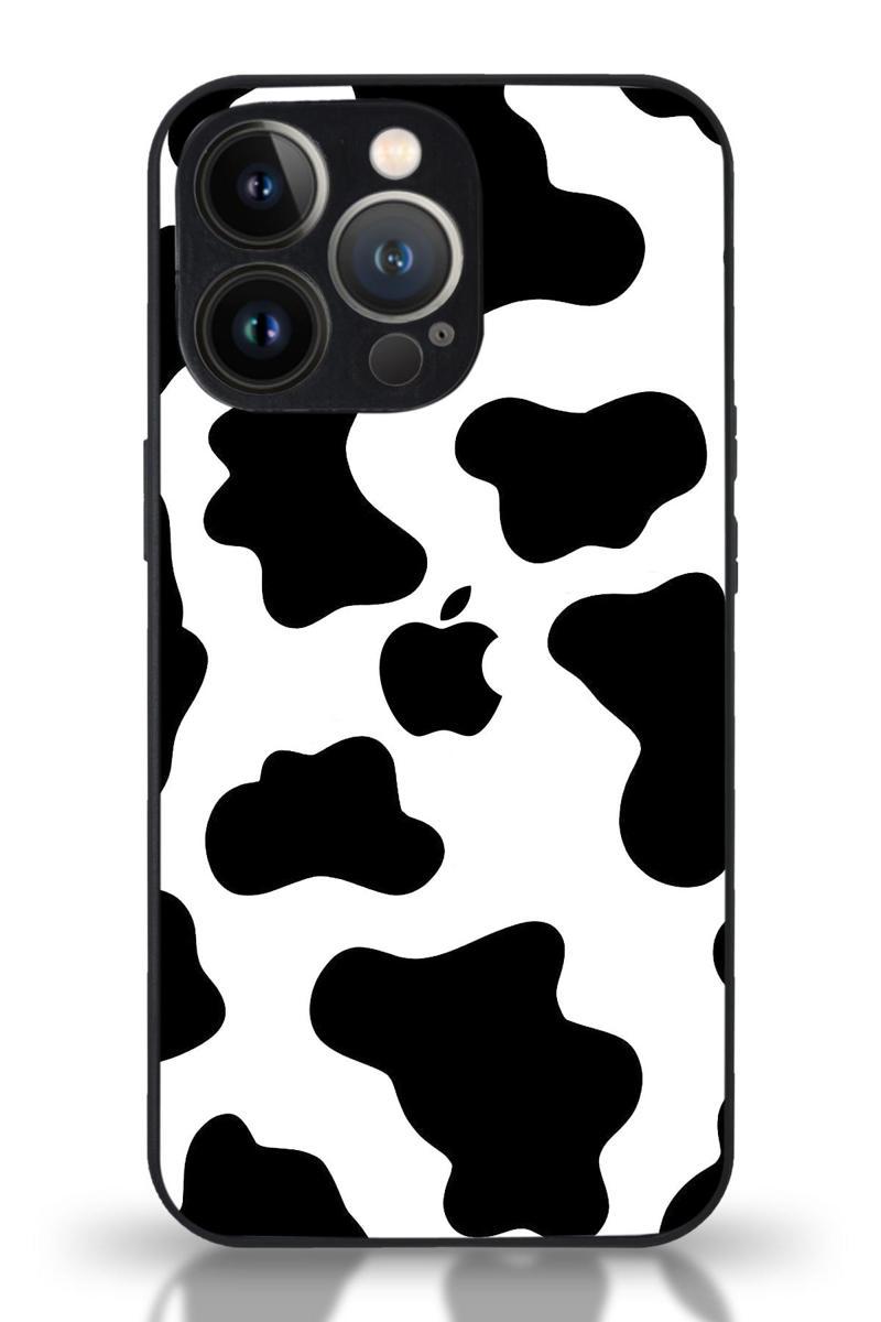 Kılıfmania Apple iPhone 13 Pro Max Uyumlu Kamera Korumalı Cam Kapak - Siyah İnek Desenli