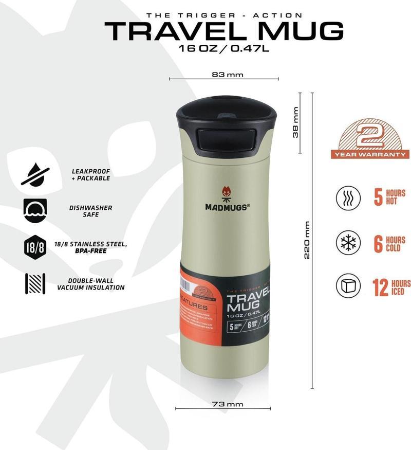 TM-TA-003 Travel Mug Termos Bardak 0,47lt-Yeşil