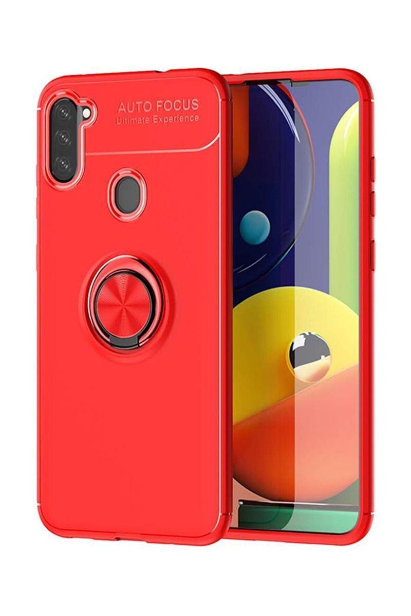 KZY İletişim Samsung Galaxy M11 Kılıf Renkli Yüzüklü Manyetik Silikon Kapak Kırmızı - Kırmızı