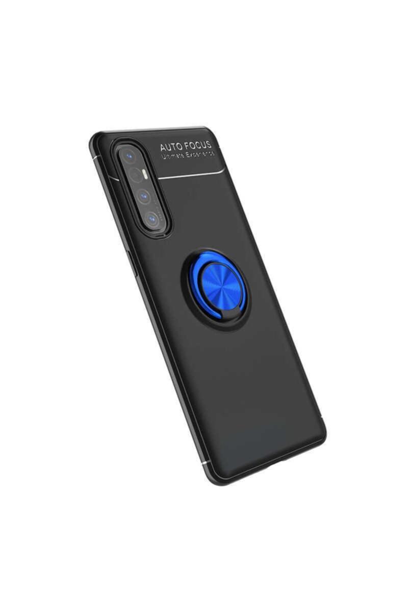 KZY İletişim Oppo Reno 3 Pro Kılıf Renkli Yüzüklü Manyetik Silikon Kapak Siyah - Mavi