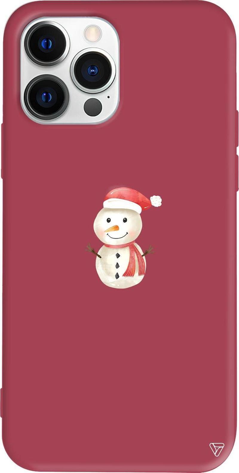 iPhone 15 Pro Max Uyumlu Bordo Renkli Silikon  Snowman Telefon Kılıfı