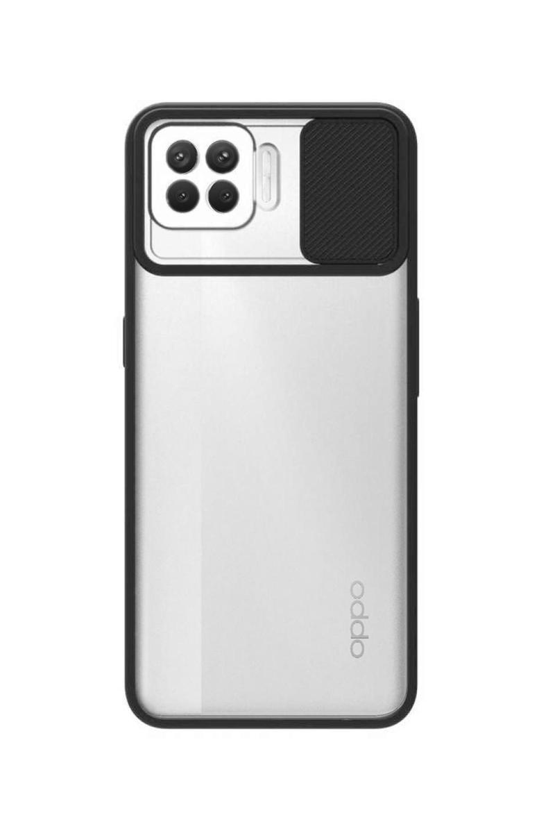 KZY İletişim Oppo Reno 4 Lite Kapak Lensi Açılır Kapanır Kamera Korumalı Silikon Kılıf - Siyah