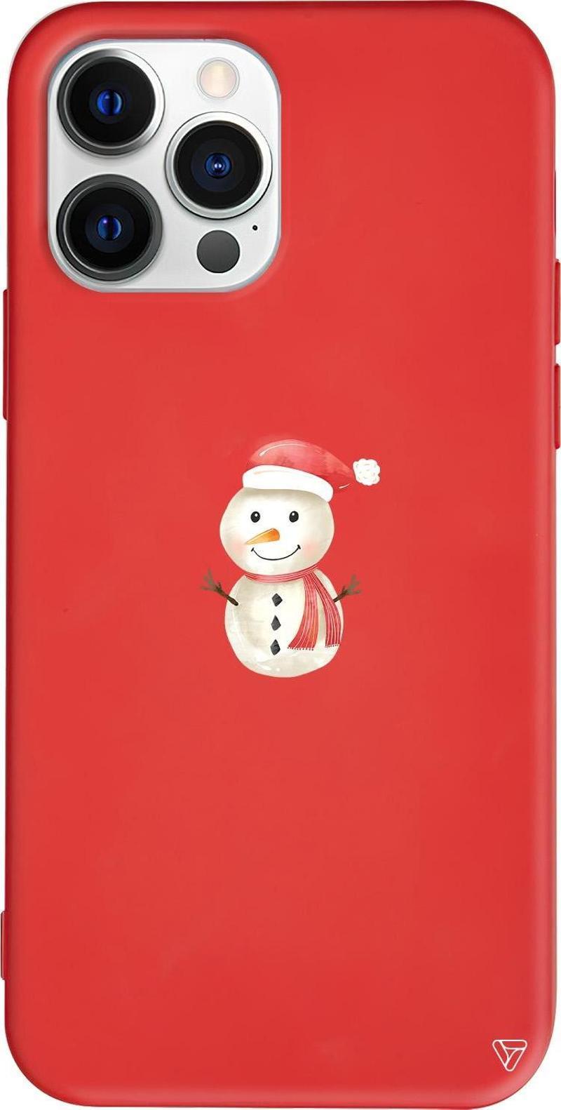 iPhone 15 Pro Max Uyumlu Kırmızı Renkli Silikon  Snowman Telefon Kılıfı