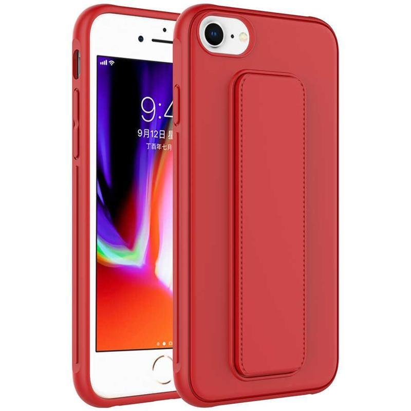 KZY İletişim Apple iPhone 8 Kapak Standlı El Tutacaklı Silikon Kılıf - Kırmızı