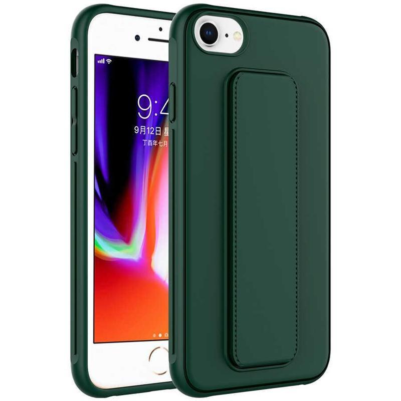 Kılıfmania Apple iPhone 8 Kapak Standlı El Tutacaklı Silikon Kılıf - Koyu Yeşil