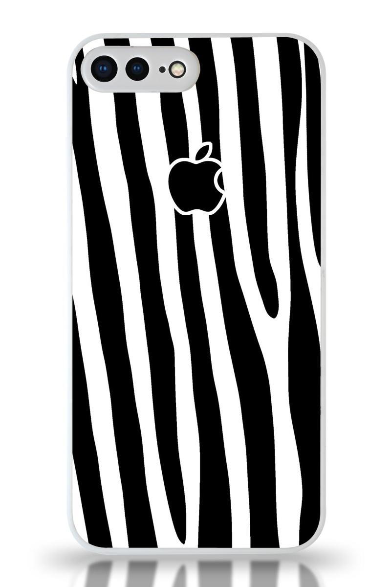 Kılıfmania Apple iPhone 8 Plus Uyumlu Kamera Korumalı Cam Kapak - Beyaz Zebra Desenli