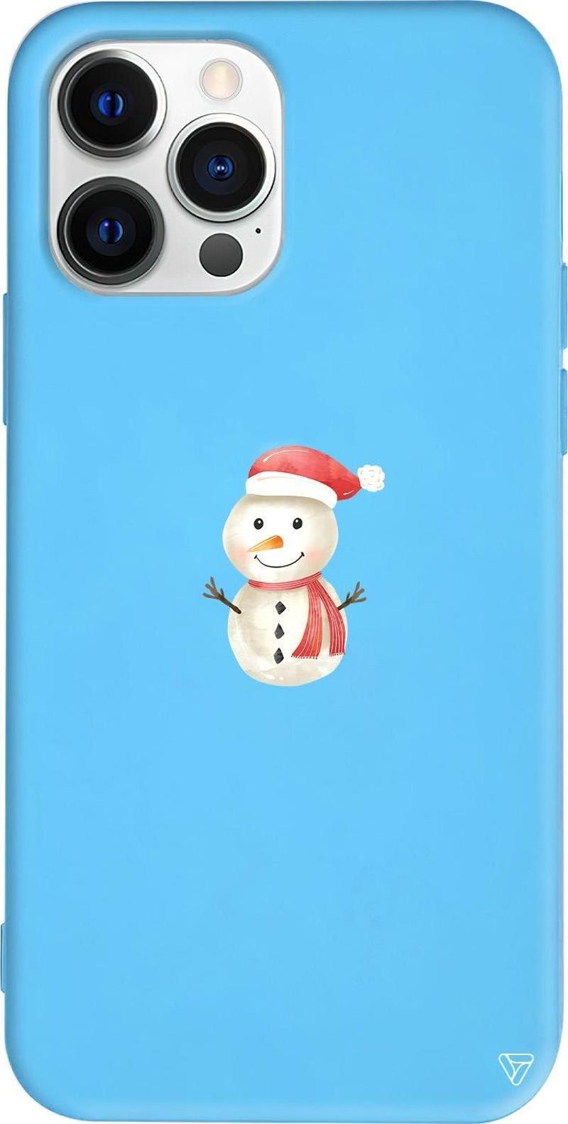 iPhone 15 Pro Max Uyumlu Mavi Renkli Silikon  Snowman Telefon Kılıfı