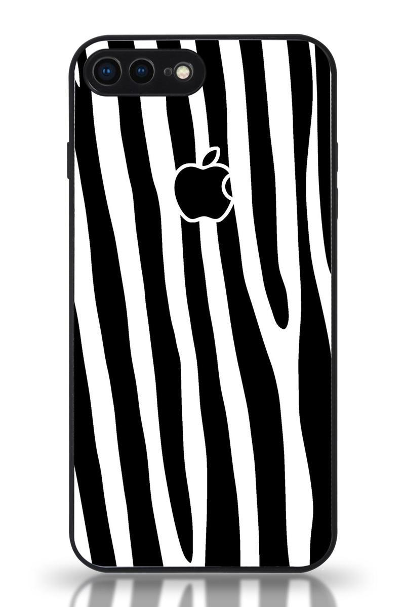 KZY İletişim Apple iPhone 8 Plus Uyumlu Kamera Korumalı Cam Kapak - Siyah Zebra Desenli