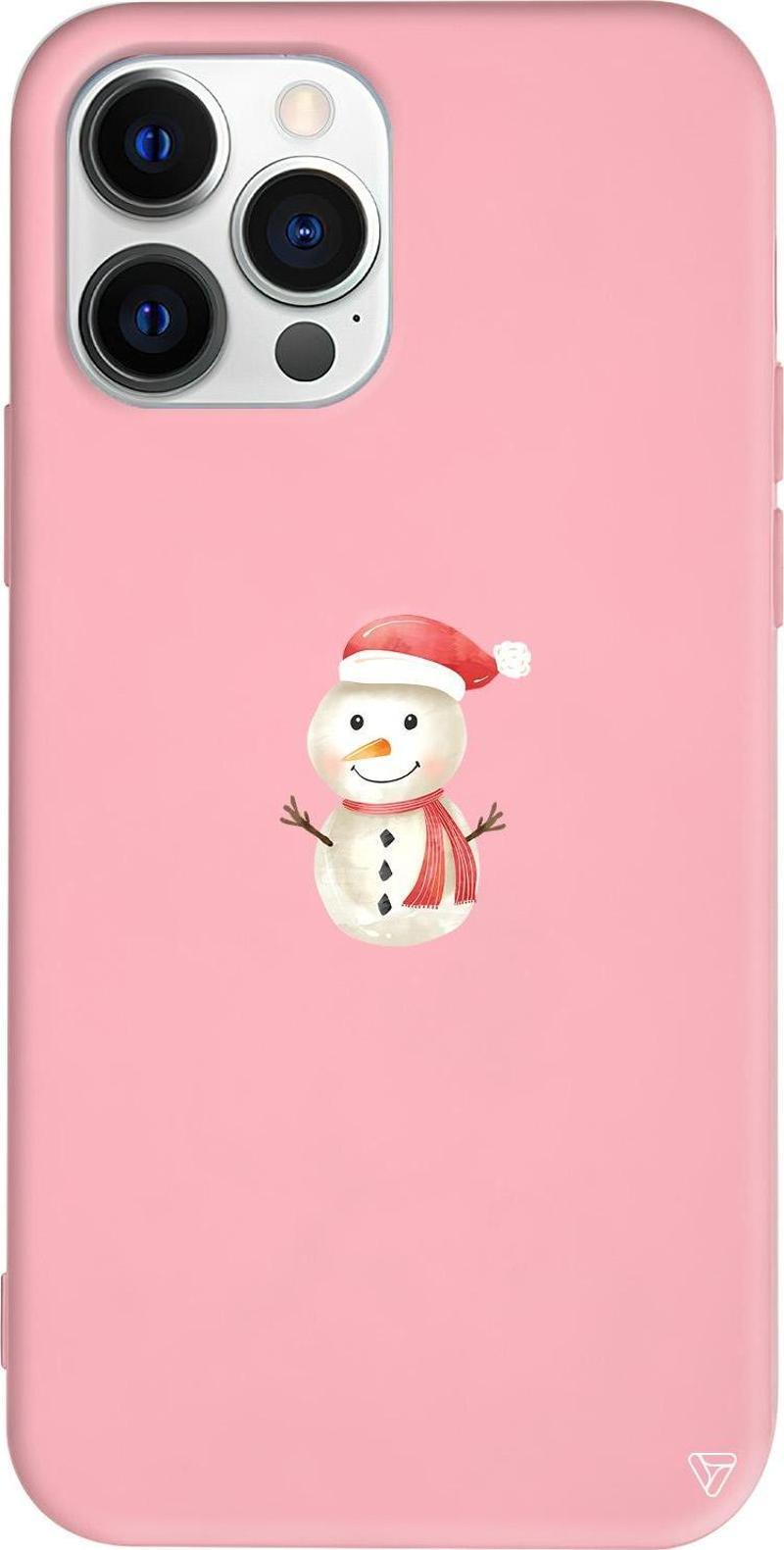 iPhone 15 Pro Max Uyumlu Pembe Renkli Silikon  Snowman Telefon Kılıfı