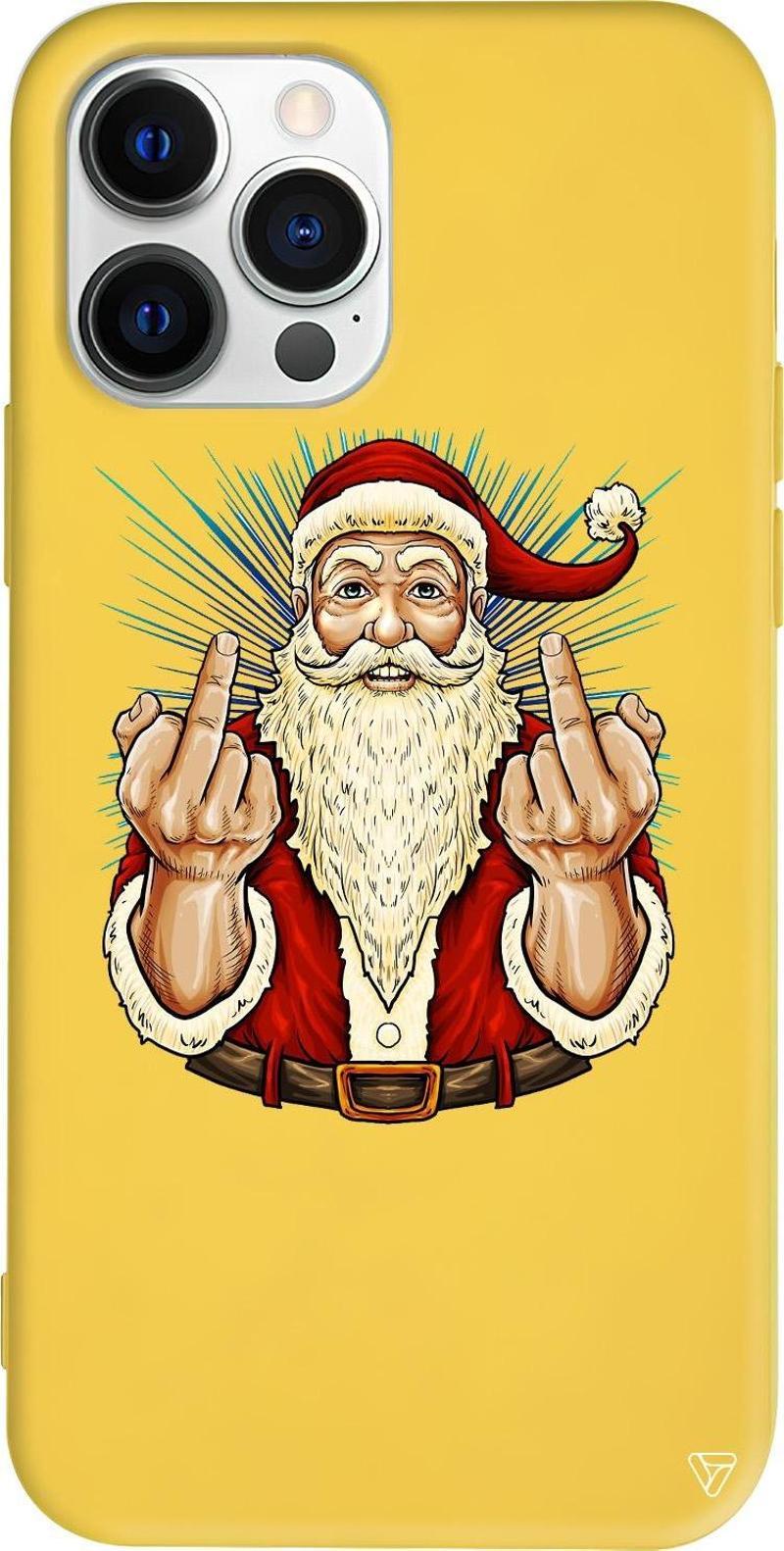 iPhone 15 Pro Max Uyumlu Sarı Renkli Silikon  Naughty Santa Telefon Kılıfı