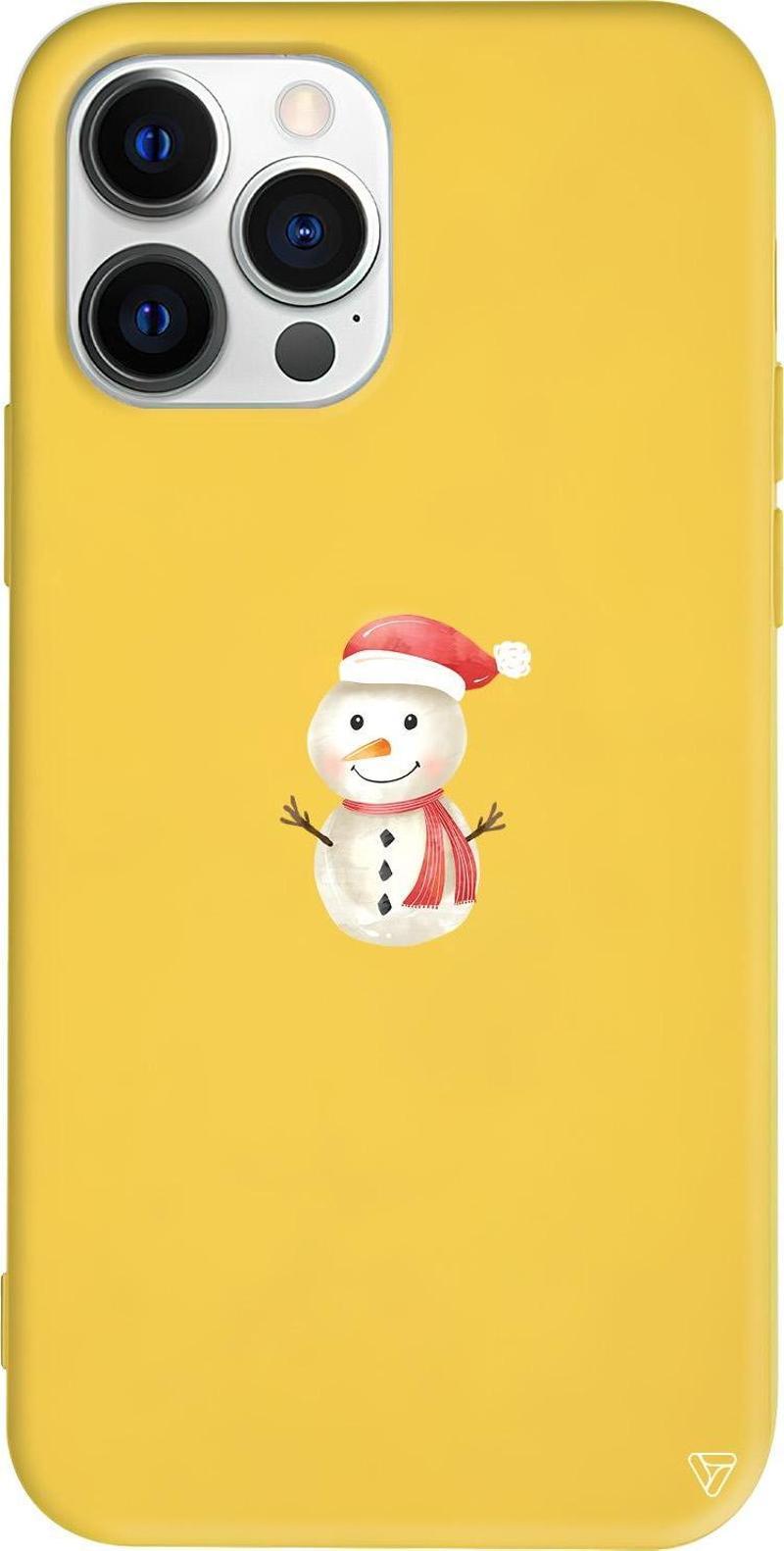 iPhone 15 Pro Max Uyumlu Sarı Renkli Silikon  Snowman Telefon Kılıfı