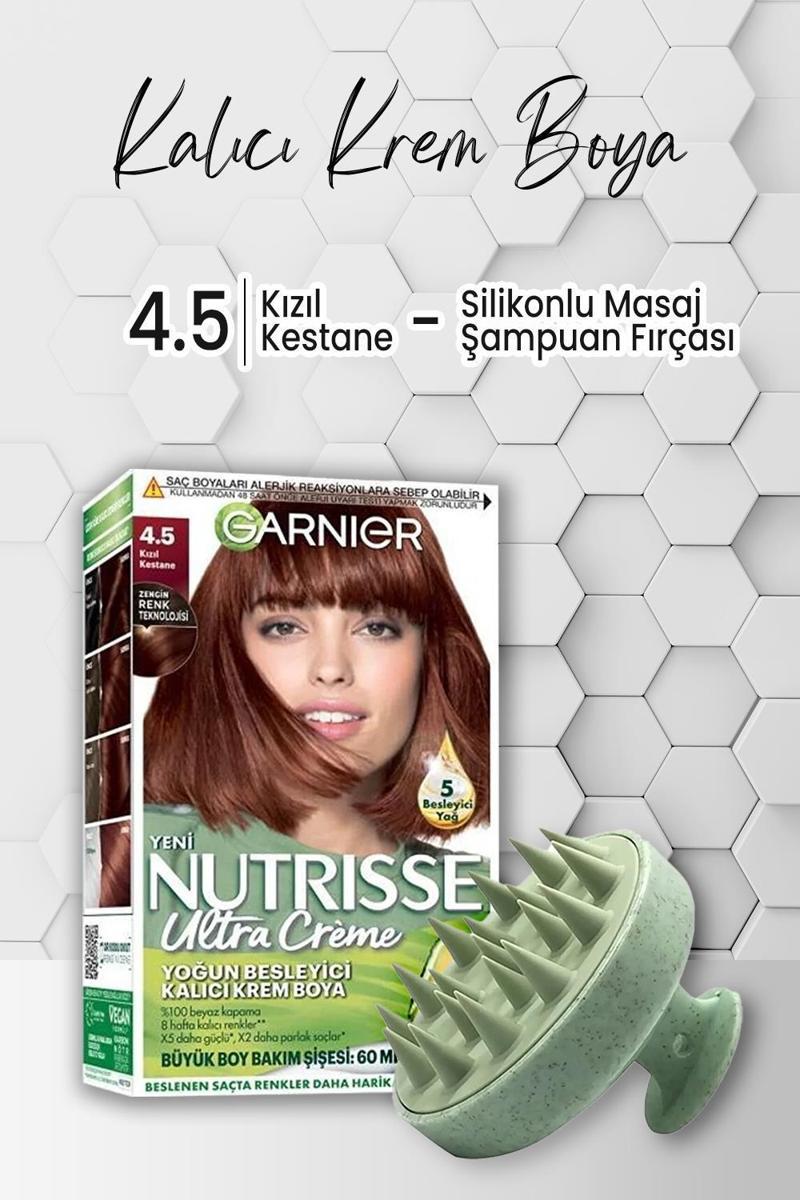 Nutrisse Kalıcı Krem Saç Boyası 4.5 Kızıl Kestane ve Şampuan Fırçası Yeşil
