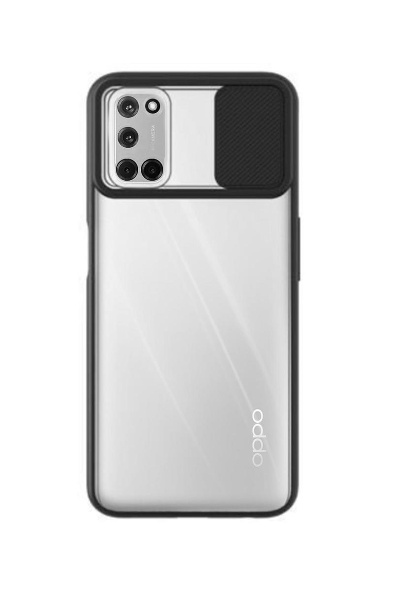 KZY İletişim Oppo A72 Kapak Lensi Açılır Kapanır Kamera Korumalı Silikon Kılıf - Siyah