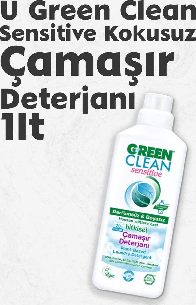 U Green Clean Sensitive Parfümsüz Boyasız Çamaşır Deterjanı 1 lt