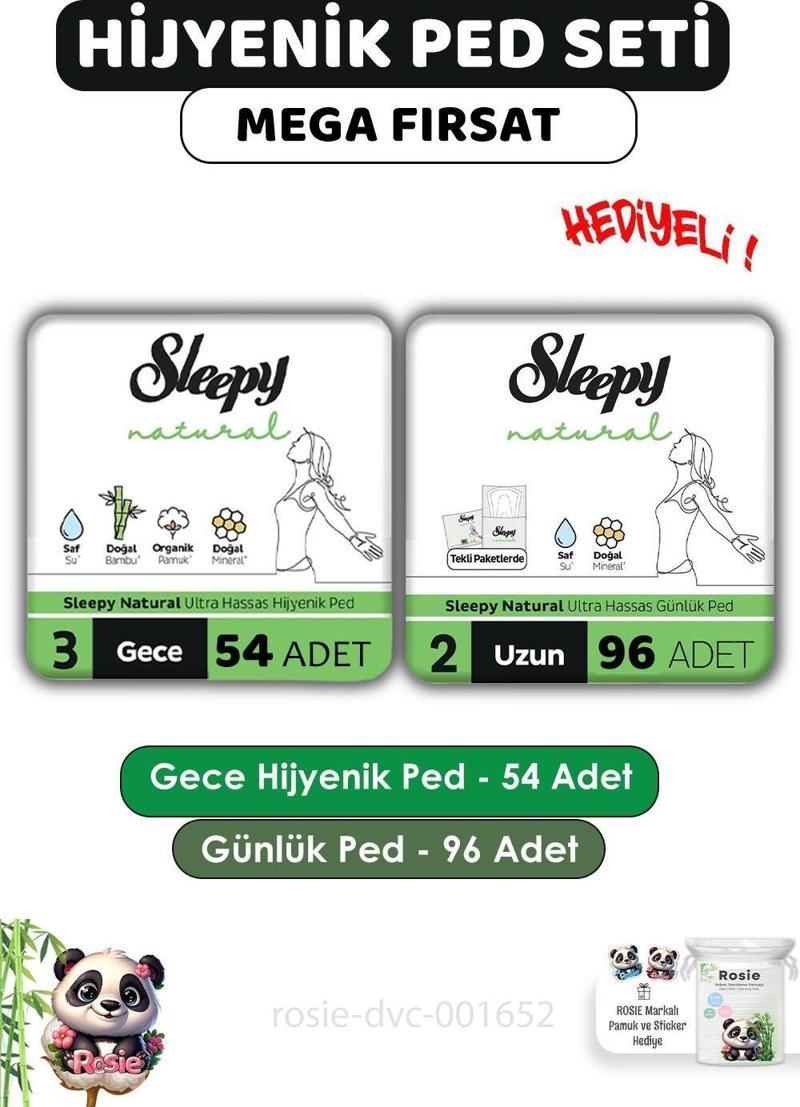 Natural Hijyenik Ped Gece 54 Adet Günlük Ped Uzun 96 Adet ve ROSIE