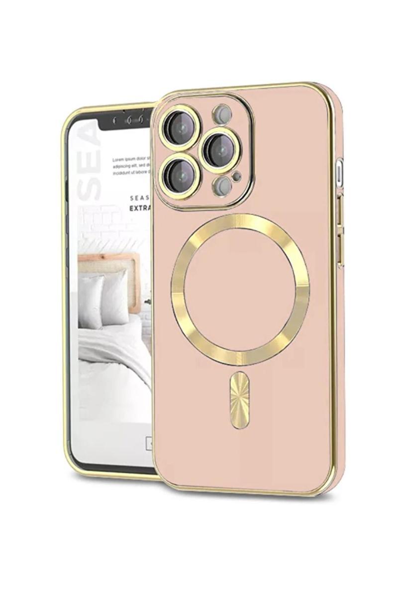 KZY İletişim Apple iPhone 12 Pro Mag Safe Özellikli Lens Korumalı Luxury Silikon Kılıf - Rose Gold